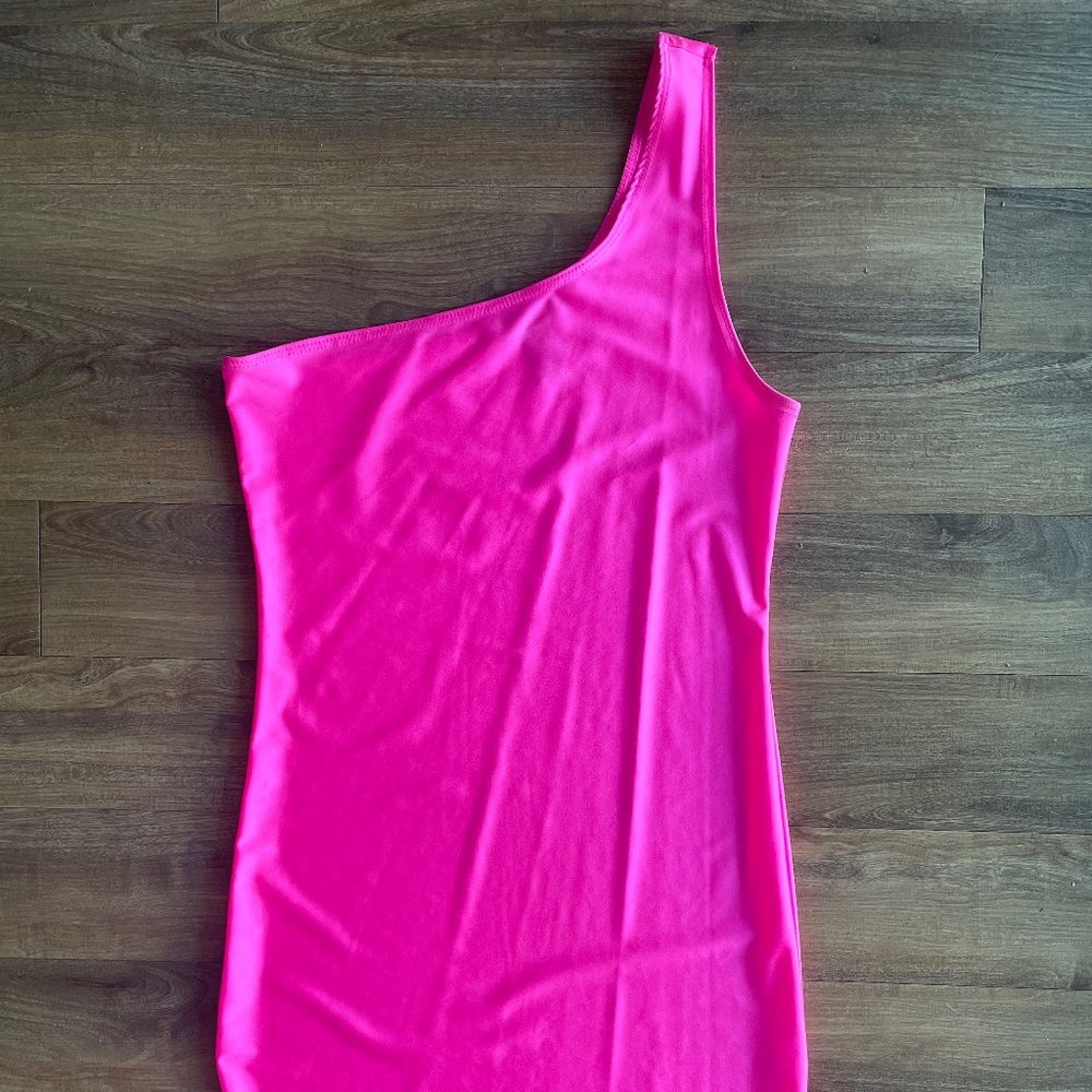 One Shoulder Hot Pink Dress